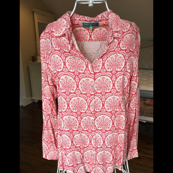 Coral and cream colored paisley blouse, size L - Picture 1 of 3